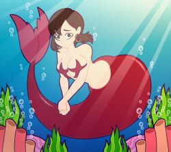 1girls anime anime_girl bottom_heavy chainsaw_man commission digital_art digital_painting fanart female female_only higashiyama_kobeni huge_boobs huge_breasts kinggargantuas mermaid sea solo thick_and_curvy thick_thighs tonyneely underwater wide_hips