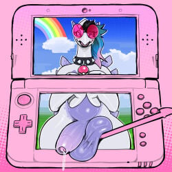 1boy anthro balls big_balls big_glasses big_penis blue_hair bodily_fluids cloud collar colored day dripping eyewear femboy foreskin front_view gameplay_mechanics generation_2_pokemon genital_fluids genitals glans glasses grass hair half-length_portrait hi_res highlights_(coloring) huge_balls humanoid_genitalia humanoid_penis leaking_precum legendary_pokemon lifting_balls long_hair lugia male male_only multicolored_hair nintendo nintendo_3ds nintendo_ds_family non-mammal_balls open_mouth outside penis pink_hair plant pokemon pokemon_(species) portrait precum precum_drip purple_body rainbow round_glasses shaded sky solo spiked_collar spikes splashyu standing stylus surprised white_body wide_hips
