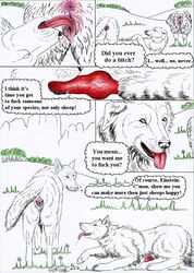 anatomically_correct animal_genitalia animal_penis animal_pussy ass balantes_tueri canine canine_penis canine_pussy caprine caprine_pussy comic cunnilingus dialogue english_text fellatio female feral feral_on_feral group group_sex knot male mammal meadow mixxiwuff oral penis presenting presenting_hindquarters pussy restricted_palette sex sheep straight text threesome tongue tongue_out vaginal_penetration