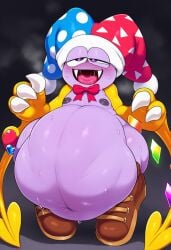 ai_generated digestion drool fangs huge_ass kirby_(series) marx marx_(kirby) mouth_open nintendo nipples satisfied_look sweat thick_thighs vore vore_belly