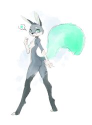anthro breasts character_request female fur green_body green_eyes green_fur grey_body grey_fur hi_res hush_button mammal nude rodent sciurid small_breasts solo standing tree_squirrel white_body white_fur