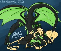 6:5 anthro ass_up barely_visible_genitalia barely_visible_nipples barely_visible_penis black_body black_fur blonde_hair dragon dragon_wings fur furred_dragon furred_scalie genitals green_body green_fur gynomorph hair hi_res intersex jack-o'_pose kitty_(rainsnowandflowers) mythological_creature mythological_scalie mythology nipples penis ponytail pose rainsnowandflowers scalie smile smiling_at_viewer smirk smirking_at_viewer solo spread_wings tail tail_tuft trans_(lore) trans_woman_(lore) tuft wings