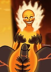 1female 1girls big_penis bra female fire fire_elemental fire_hair hell_background invincible invincible_(tv_series) lava lava_girl magma monster monster_girl silentdude01 skeleton skeleton_girl skull skull_head teeth thick_thighs thigh_job thighs volcanic_creature volcanikka
