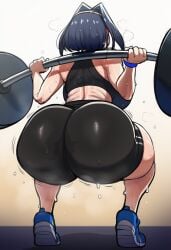 1girls 2d ai_generated back back_view big_ass black_gym_shorts black_shorts black_sports_bra bubble_ass cellulite crouching dark_blue_hair fat_ass female female_focus female_only full_body gym gym_bra gym_clothes gym_shorts gym_uniform hi_res hibiki120 hololive hololive_english hololive_english_-council- huge_ass lifting lifting_weights light-skinned_female ouro_kronii round_ass shoes short_hair solo sports_bra standing sweaty thick_thighs thight_clothing tied_hair training vtuber weightlifting weights wide_hips workout