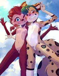 2girls anthro anthro_female anthro_only blue_eyes blush blushing breasts brown_body brown_eyes brown_fur brown_hair clitoral_hood clitoris completely_naked completely_naked_anthro completely_naked_female completely_nude completely_nude_anthro completely_nude_female cub eyebrows fangs fangs_out female female_cub female_only flat_chest flat_chested fur furry furry_female furry_only green_hair hotel_transylvania mammal naked naked_anthro naked_female nipples nude nude_anthro nude_female oc original original_character outdoor_nudity outdoors pussy saber-toothed_tiger saber_(ribbon28) sabertooth_(anatomy) sicmop small_breasts smile spots spotted_body spotted_fur teeth teeth_showing two-tone_body two-tone_fur werewolf werewolf_girl white_body white_fur winnie_werewolf winnie_werewolf_(hotel_transylvania) yellow_body yellow_eyes yellow_fur young young_anthro young_female