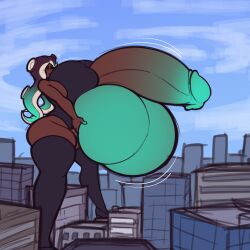 balls big_breasts city cityscape commission dark-skinned_futa dark_skin futanari gemrazzled giantess giantess_futa green_balls green_penis huge_breasts hyper hyper_balls hyper_penis imminent_destruction macro marina_(splatoon) sky splatoon splatoon_2