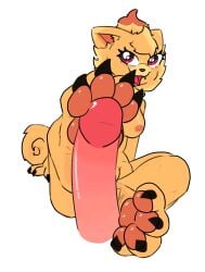anthro big_breasts breasts canid canine clusterful duo erection feet female fluffy foot_fetish foot_play footjob generation_10_pokemon genitals hi_res male male/female mammal nintendo penile penis pokemon pokemon_(species) pokemon_ww pombon pomken sex vulva