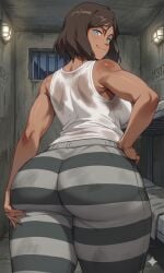 1girl 1girls ai_edit ai_generated ass avatar_legends barefoot bars black_and_white_stripes brown_hair bunk_bed butt butt_focus cell dirty dirty_clothing edit edited edited_ai edited_image facing_away female female_focus female_only gemini huge_ass inmate inmates_clothing jail jail_cell korra large_ass prison prison_cell prison_clothes prison_uniform prisoner medium_hair slippyai solo solo_female solo_focus striped_clothing stripes sweat sweaty tank_top the_legend_of_korra thick_ass thick_thighs thighs white_tank_top looking_at_viewer looking_back looking_behind tanned tanned_skin tanned_female tan_body tan_skin tan grinning grin grinning_at_viewer steel_toilet toilet muscles muscular muscular_female holding_ass grabbing_ass hands_on_ass looking_down looking_down_at_viewer round_ass plump_ass plump round_butt wide_hips wide_hipped_female