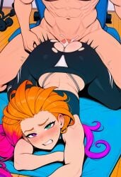 ai ai_generated prussia123 1girls zoe_(league_of_legends) league_of_legends gym sexy_body sexy sexy_female sexy_clothing leggings gym_clothing gym_topwear thong abs fit_female fit fit_body petite petite_body 1boy sex prone_bone rough_sex anal questionable_consent gritted_teeth on_stomach in_pain looking_at_viewer