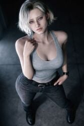 3d 3d_(artwork) ai_assisted artist_request bangs bare_shoulders belly_button belt blonde_female blonde_hair capcom caucasian caucasian_female cleavage cleavage_cutout denim denim_shorts grace_ashcroft hourglass_figure hourglass_figured_female jeans medium_breasts medium_hair nsfw posing posing_for_the_viewer resident_evil resident_evil_9:_requiem sleeveless_shirt slim_waist smiling smiling_at_viewer tagme tanktop thick_thighs unknown_artist viewed_from_above wide_hips