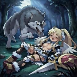 ai_generated angel angel_wings armored_female defeated_heroine grok torn_clothes wolf