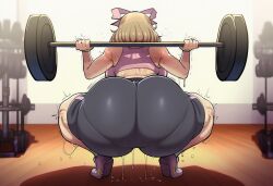 1girls 2d ai_generated back back_view big_ass black_gym_shorts black_shorts bubble_ass cellulite crouching fat_ass female female_focus female_only full_body gym gym_bra gym_clothes gym_shorts gym_uniform haruka_(senran_kagura) hi_res hibiki120 huge_ass lifting lifting_weights light-skinned_female light_brown_hair long_hair marvelous pink_ribbon pink_sports_bra ribbon round_ass senran_kagura senran_kagura_(series) shoes solo sports_bra standing sweaty thick_thighs thight_clothing training weightlifting weights wide_hips workout