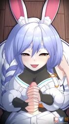 1boy animal_ear_fluff animal_ears animated ash_sus99_(va) black_bodysuit blue_hair blush bodysuit braid breasts bright_pupils commentary cum cum_in_mouth cum_on_body cum_on_breasts cum_on_clothes cum_on_hair cum_on_tongue detached_sleeves dress ejaculation english_commentary erection evil_trevo facial female gloved_handjob gloves handjob heart heart-shaped_pupils hi_res hololive hololive_japan house_doodle large_breasts long_hair looking_at_viewer mature_female multicolored_hair open_mouth pekomama penis pov rabbit_ears rabbit_girl short_eyebrows smile solo_focus sound straight streaked_hair symbol-shaped_pupils tagme tongue trevobutevil two-handed_handjob uncensored video virtual_youtuber white_dress white_hair white_pupils white_sleeves wooden_floor