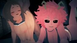 1boy 2girls 3d 3d_animation animated big_ass big_breasts black_male black_skirt blacked_clothing boku_no_hero_academia bouncing_breasts brown_eyes brown_hair dark-skinned_male dark_skin ffm_threesome giddora horns jiggling_ass koikatsu mina_ashido my_hero_academia ochako_uraraka pink_body pink_hair pink_skin sound superhero superheroine tagme threesome video video_games