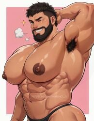ai_generated himbho-ai original_character bara muscles beard male_only gay huge_pecs big_pecs abs thong