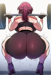1girls 2d ai_generated back back_view big_ass black_gym_shorts black_shorts black_sports_bra bubble_ass cellulite crouching fat_ass female female_focus female_only full_body gloves gym gym_clothes gym_shorts gym_uniform heels hi_res hibiki120 honkai:_star_rail hoyoverse huge_ass kafka_(honkai:_star_rail) lifting lifting_weights light-skinned_female purple_hair round_ass shoes short_hair solo sports_bra standing sweaty thick_thighs thight_clothing tied_hair training weightlifting weights wide_hips workout