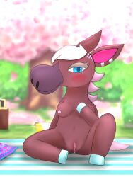 2026 3:4 absurd_res animal_crossing anthro anus big_ears big_nose biped blue_eyes blue_feet blue_hands breasts brown_arms brown_body brown_breasts brown_fur cherry_blossom cherry_blossom_leaves cherry_blossom_tree cherry_tree chibi clitoral_hood clitoris closed_smile clothing day detailed_background digital_drawing_(artwork) digital_media_(artwork) discarded_clothing ear_piercing eiroru electronics equid equine eye_piercing eyebrows eyelashes featureless_feet featureless_hands feet female flower fruit_tree fur genitals grass grey_nose hair hand_on_breast hi_res hooves horse looking_at_viewer mammal mouth_closed navel nintendo nipples nude nude_anthro nude_female outdoor_nudity outside picnic picnic_blanket piercing pink_nipples plant prunus_(flower) radio reneigh_(animal_crossing) sitting sitting_on_blanket smaller_version_at_source smile smiling_at_viewer solo spread_legs spreading spring_(season) tail tan_eyebrows tree urethra vulva white_hair