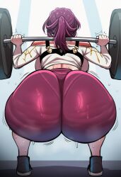 1girls 2d ai_generated back back_view big_ass bubble_ass cellulite crouching fat_ass female female_focus female_only full_body gym gym_clothes gym_shorts gym_uniform hi_res hibiki120 honkai:_star_rail hoyoverse huge_ass kafka_(honkai:_star_rail) lifting lifting_weights light-skinned_female pink_gym_shorts pink_shorts purple_hair round_ass shoes short_hair solo sports_bra standing sweaty thick_thighs thight_clothing tied_hair training weightlifting weights white_shirt wide_hips workout