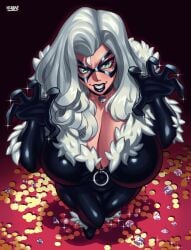 felicia_hardy black_cat_(marvel) marvel marvel_comics spider-man_(series) 2026 1girls female superheroine thief mask masked masked_female eyemask domino_mask white_hair white_fur green_eyes black_lipstick thick_lips light_skin light-skinned_female collar choker breasts big_breasts huge_breasts large_breasts thick_breasts massive_breasts hips wide_hips thick_hips thick thick_thighs curvy curvy_figure curvy_body curvaceous curvaceous_figure curvaceous_body curvy_hips curvaceous_hips curvaceous_female curvy_female seducing enticing alluring temptation tempting teasing teasing_viewer tempting_viewer looking_at_viewer cleavage bursting_breasts color colored pinup flatillustratorkhan howardk howardk1999 bodysuit skin_tight tight_clothing tight_clothes shiny shiny_clothes thick_as_fuck zipper breasts_bigger_than_head diamond money