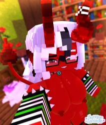 1girls 3d armwear breasts collar demon_girl demon_tail eeveelewds glasses horns horny_female indoors long_hair looking_at_viewer mine-imator minecraft multicolored_eyes nipples nude_female pandora_(eeveelewds) pointy_ears red_body red_skin round_glasses smile solo solo_female stockings tagme white_hair