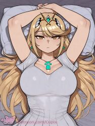 artist:cupix xenoblade_chronicles mythra_(xenoblade) 1girl solo breasts large_breasts nipples areolae ass pussy nude completely_nude uncensored nsfw hentai blush curvy thick_thighs wide_hips thighs navel long_hair looking_at_viewer smile seductive open_mouth full_body high_resolution highly_detailed simple_background rule34 ai_generated patreon