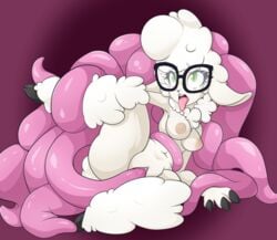 anthro big_breasts breasts caprine chest_tuft dawn_bellwether disney eyewear female fur glasses green_eyes hair large_breasts mammal nipples open_mouth penetration pussy scikosis sheep solo spread_legs spreading tentacle tongue tongue_out tuft vaginal_penetration white_fur white_hair zootopia