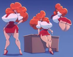 1girls ass_bigger_than_head big_ass bigdad blouse breasts_bigger_than_head breasts_bigger_than_torso buttoned_shirt darnact dat_ass gigantic_breasts hair_over_eyes heels high_heels hips_wider_than_shoulders huge_breasts leaning_on_desk leaning_on_object leaning_on_table light-skinned_female lipstick office_lady pencil_skirt powerpuff_girls puffy_short_sleeves red_hair red_heels red_lipstick red_skirt red_tie redhead sara_bellum short_skirt skirt thick_ass thick_thighs thin_arms thin_waist thunder_thighs wasp_waist wide_hips