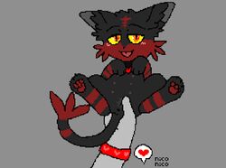 2016 2d animated black_fur blush feline female feral fingering fur litten looking_at_viewer mammal niconico niconico_(artist) nipples pixel_art pokemon pokemon_sm pussy red_fur rubbing simple_background smile tongue