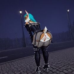 3d ai_generated anthro anthro_female anthro_furry anus boots bunlith_(b0tster) fishnet fishnet_legwear fishnets gothic gothic_clothes gothic_dress high_heel_boots high_heels lowpoly naked night pussy standing street vagina