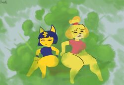 2021 2021s 2girls alternate_ass_size alternate_breast_size animal_crossing ankha ankha_(animal_crossing) anthro anthro_only bawko blue_hair brap canine canine_humanoid cat_girl different_expressions digital_drawing_(artwork) dog_girl fart fart_cloud fart_everywhere fart_fetish farting farting_on_object feline feline_humanoid furry furry_female furry_only green_gas_cloud isabelle_(animal_crossing) jpeg nintendo no_background relaxed simple_background strained_expression straining thick thick_ass thick_legs thick_thighs twitter_link voluptuous voluptuous_anthro voluptuous_female watermark yellow_body yellow_fur yellow_hair