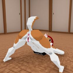 3d ai_generated anthro anthro_female anthro_furry bunlith_(b0tster) jack-o_pose jackochallenge lowpoly naked rear_view