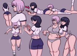 ass_focus big_breasts chubby chubby_female cushion fat_ass grabbing_belly gym_uniform long_legs panties running shinjou_akane ssss.gridman sweating takarada_rikka thick_thighs vigilante_ink