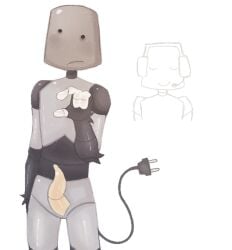 1boy anthro blush cord_tail kottiechii lampert_(regretevator) male male_only nonchalant raising_arm regretevator roblox roblox_game robot robot_anthro robot_boy robot_humanoid robot_penis self_upload showing_penis tagme tentacle_penis