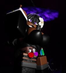 1girls 3d 3d_(artwork) black_hair breasts clothed clothing dark-skinned_female dark_skin female female_focus female_only hair kaitlyn_(nitelite) long_black_hair long_hair nitelite oc original_character potion potion_bottle roblox robloxian tagme witch witch_hat