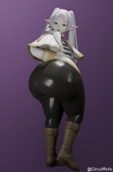 blender boots brown_boots circuitrolls clothing elf female frieren frieren_beyond_journey's_end fully_clothed green_eyes hair huge_ass looking_at_ass pointy_ears shoes solo_female topwear twintails white_clothing white_hair