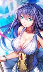 1girls athena_(saint_seiya) blue_eyes blue_hair breasts dress female female_only goddess long_dress long_hair looking_at_viewer purple_hair saint_seiya saint_seiya:_the_lost_canvas sasha_(saint_seiya) solo