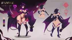 absurdres akireimiki ass back bandaid bandaid_on_face bandaid_on_nose big_ass big_breasts boots bra breasts casting_spell clawed_feet claws cleavage clenched_hands collar concept_art curvy demon_girl demon_horns demon_tail demon_wings elbow_gloves fat_ass fat_thighs female gloves heart highres hip_focus hips horns indie_virtual_youtuber large_ass large_breasts magic panties pubic_tattoo purple_boots purple_hair purple_horns purple_streaks rainhoe sigil spiked_collar spikes succubus tail tattoo thick thick_ass thick_thighs thigh_boots thighs underwear virtual_youtuber wide_hips wings