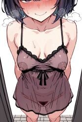 1girls ai_generated bangs bare_legs bare_shoulders belly belly_button black_hair black_hair_female black_pubic_hair blush blush_lines blushing_at_viewer breasts breasts_visible_through_clothing breath breath_cloud clavicle clitoral_hood clitoris dark_hair doorway dripping dripping_pussy edited_ai female female_only female_pubic_hair from_above hands_behind_head heavy_breathing indoor indoor_nudity indoors labia labia_majora large_nipples light_skin light_skinned_female lingerie looking_at_viewer medium_breasts navel night_gown nightwear nipples nipples_visible_through_clothing no_bra no_panties no_underwear original pastalord provocative provocative_clothing pubes pubic_hair purple_eyes purple_eyes_female pussy pussy_juice pussy_juice_drip pussy_visible_through_clothes revealing_clothes sagging_breasts saggy_breasts seductive seductive_look seductive_smile see-through see-through_clothing short_hair short_hair_female skimpy skimpy_clothes sleepwear slight_smile small_nose smile smiling smiling_at_viewer smiling_female solo solo_female stable_diffusion standing standing_in_doorway sweat sweatdrop thick_thighs thigh_gap transparent_clothing tummy vaginal_fluids vaginal_juices wet wet_pussy woman_only