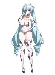1girls areola_slip areolae_slip artist_request bell bell_collar big_breasts big_thighs cleavage collar collar_bell cow_bell cow_bell_collar cow_ears cow_horns cow_print cow_print_armwear cow_print_bikini cow_print_gloves cow_print_legwear cow_print_thighhighs cow_tail cowbell cowkini elbow_gloves female female_only gloves goddess_of_victory:_nikke huge_breasts long_gloves privaty_(nikke) revealing_clothes simple_background skimpy_clothes source_request tail thick_thighs thighhighs twintails