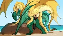anal anal_sex balls beach bite countershading dragon duo ear_piercing ear_ring european_mythology feral feral_on_feral feral_penetrated feral_penetrating feral_penetrating_feral from_behind_position genitals hi_res horn male male/male male_penetrated male_penetrating male_penetrating_male membrane_(anatomy) membranous_wings mythological_creature mythological_scalie mythology neck_bite outside_sex penetration penile penile_penetration penis_in_ass piercing qibli_(wof) ring_piercing sandwing_(wof) scalie seawing_(wof) sex spread_wings step_position tail turtle_(wof) western_dragon wings wings_of_fire wrappedvi