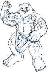 1boy abs anthro athletic bear biceps bulge clothing erect_nipples erection fur hatake hyper hyper_penis looking_at_viewer male male_only mammal muscular nipples penis pose sketch smile solo tenting testicles underwear