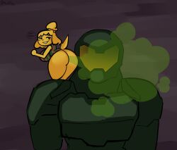 1boy 1boy1girl 1girl1boy 1girls 2020s 2022 2022s animal_crossing armor armored_male ass_against_head bawko big_ass big_breasts big_butt bottomless bottomless_anthro color crossover digital_drawing_(artwork) digital_media_(artwork) doom doom_(series) doom_eternal doom_slayer_(doom) fart fart_cloud fart_fetish farting farting_in_face farting_on_another funny gassy gassy_anthro gassy_ass gassy_female green_armor green_fart green_fart_cloud green_gas green_gas_cloud helmet helmet_with_visor human isabelle_(animal_crossing) jpeg larger_male larger_male_smaller_female mini_female round_ass round_butt simple_background smaller_anthro smaller_female_larger_male smug smug_expression smug_eyes smug_face smug_grin smug_smile text text_bubble tiny_female video_game video_game_character video_game_characters video_games visor voluptuous voluptuous_body voluptuous_female watermark yellow_fur