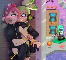 2boys agent_3_(splatoon) agent_8_(octo_expansion) agent_8_(splatoon) desperation embarrassed hand_on_mouth holding_crotch inkling_boy male_agent_3_(splatoon) male_agent_8_(splatoon) nintendo octoling_boy omorashi peeing peeing_self s3aparty splatoon splatoon_2 splatoon_2:_octo_expansion stealth unknown_source urine wetting