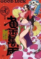 1girls bare_legs bare_thighs big_breasts black_hair blue_eyes blush boa_hancock clothed clothing color female female_focus female_only hi_res inner_sideboob jewelry kyopink large_breasts light-skinned_female light_skin long_hair looking_at_viewer no_bra one_piece shounen_jump snake solo solo_female tagme thick_thighs