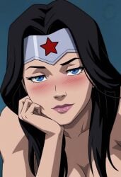 black_eyebrows black_hair blue_eyes blush cute dc_comics diana_prince looking_at_viewer tagme tiara wonder_woman wonder_woman_(dcamu) wonder_woman_(series)