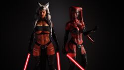 2girls 3d absurd_res absurdres ahsoka_tano ahsoka_tano_(imperial) big_breasts darth_talon drinkerofskies female female_only orange_body orange_skin red_body red_skin star_wars tagme togruta twi'lek