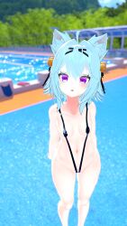 3d belly belly_button breasts cute cute_face female female_focus female_only filian filian_(vtuber) filiannevr indie_virtual_youtuber looking_at_viewer open_mouth pool sling_bikini slingshot_swimsuit small_boobs small_breasts smiling streamer tail virtual_youtuber vtuber white_hair