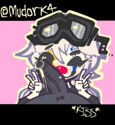 alternate_version_at_source clown_girl clown_makeup clown_nose cum cute cute_face kissing_penis mudork4 oral peace_sign roblox roblox_avatar robloxian white_hair wink