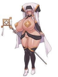 1girls big_ass big_breasts covered_nipples covered_pussy dark-skinned_female dark_skin daruguxwa hair_covering_eyes partially_clothed pasties priest solo solo_female standing