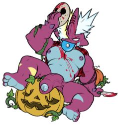 anthro balls big_penis boner costume erection halloween low_key_toxtricity male male_only nintendo palchamon penis pokemon pumpkin scalie solo solo_male tongue_out toxtricity